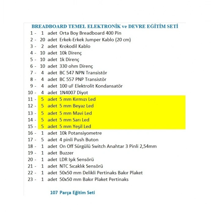 BREADBOARD TEMEL ELEKTRONİK EĞİTİM SETİ