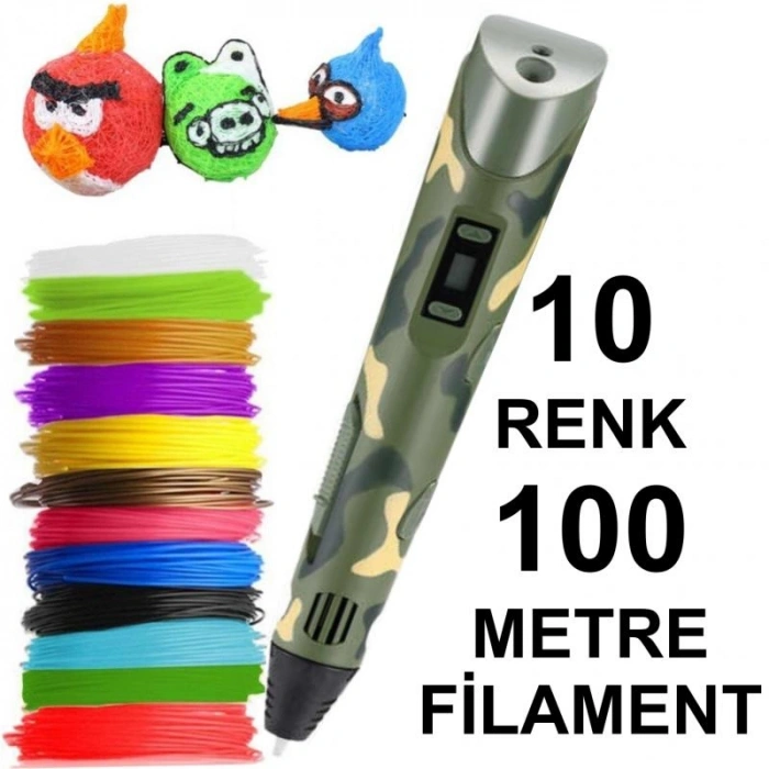 KAMUFLAJ 3D Kalem +10 renk 100 metre(10x10metre)PLA Filament