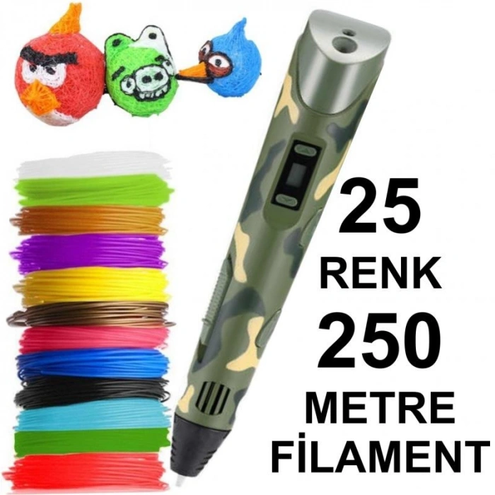 KAMUFLAJ 3D Kalem +25 renk 250 metre(25x10metre)PLA Filament
