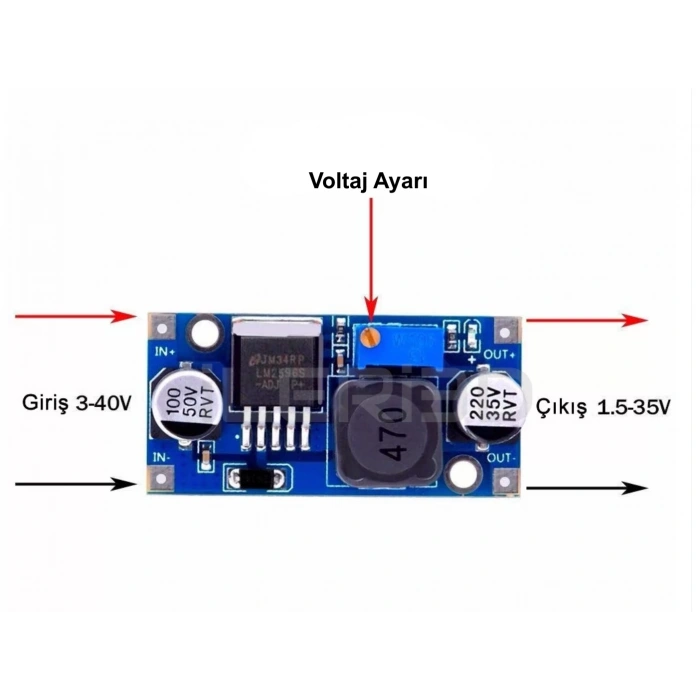 LM2596 Ayarlanabilir Voltaj Düşürücü Regülatör Kartı (4-35V ile 1.25-30V)