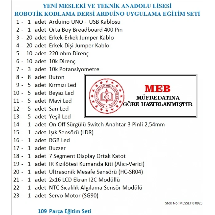 MESLEK LİSESİ ROBOTİK KODLAMA DERSİ ARDUİNO UYGULAMA EĞİTİM SETİ