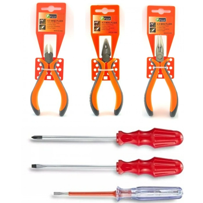 Mini Elektronikçi Yan Keski + Karga Burun + Pense + 3 lü Tornavida Set