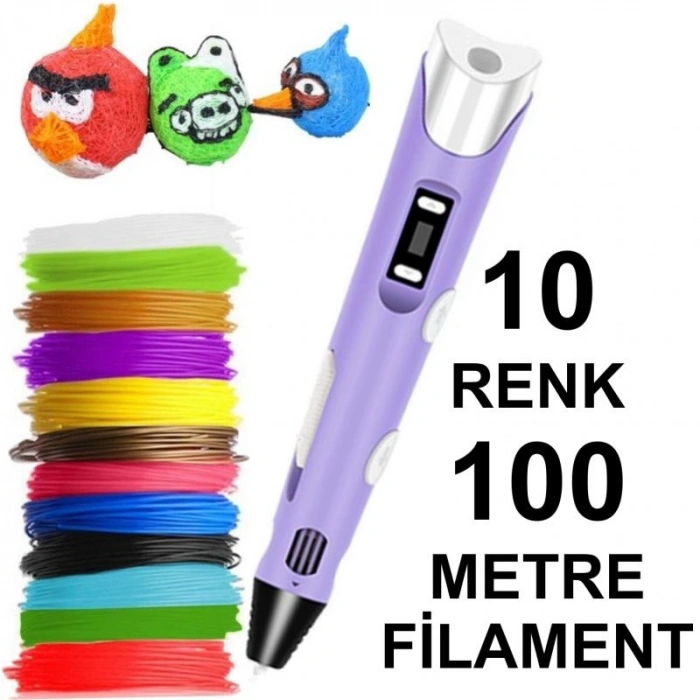 MOR 3D Kalem Yazıcı+10 renk 100 metre (10x10metre) PLA Filament