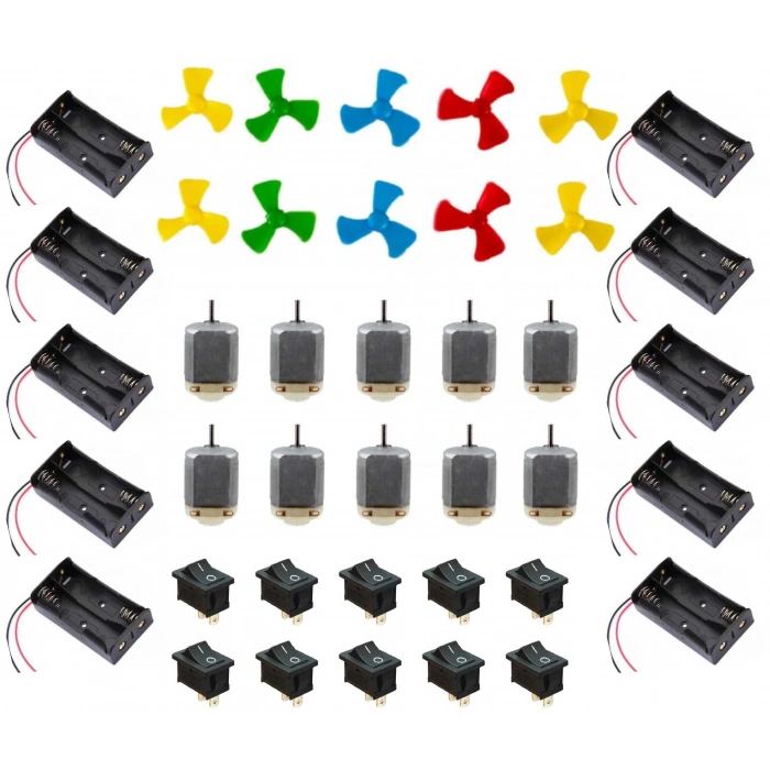 Motor Pervane Set 10 lu (Motor Pervane 2Li Pil Yuvası (Pil Kutusu) ON-OFF Anahtar)