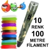KAMUFLAJ 3D Kalem +10 renk 100 metre(10x10metre)PLA Filament