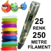 KAMUFLAJ 3D Kalem +25 renk 250 metre(25x10metre)PLA Filament