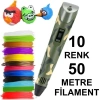 KAMUFLAJ 3D Kalem Yazıcı+10 renk 50 metre(10x5metre)PLA Filament