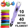 MOR 3D Kalem Yazıcı+10 renk 40 metre (10x4metre) PLA Filament