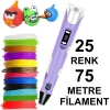 MOR 3D Kalem Yazıcı+25 renk 75 metre (25x3metre) PLA Filament