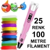 PEMBE 3D Kalem Yazıcı+25 renk 100 metre (25x4metre) PLA Filament