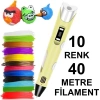 SARI 3D Kalem Yazıcı+10 renk 40 metre (10x4metre) PLA Filament