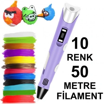 MOR 3D Kalem Yazıcı+10 renk 50 metre (10x5metre) PLA Filament