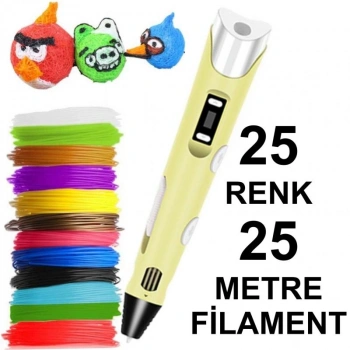 SARI 3D Kalem Yazıcı+25 renk 25 metre (25x1metre) PLA Filament