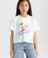 DEFACTO Snoopy Bisiklet Yaka Kısa Kollu Tişört Kız Çocuk