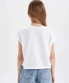 DEFACTO Kız Çocuk Crop Bisiklet Yaka Baskılı Kısa Kollu T-shirt