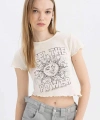 DEFACTO Kadın Bisiklet Yaka Baskılı Waffle T-shirt
