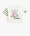 KOTON Kız Çocuk Crop Oversize Baskılı Kısa Kollu T-shirt