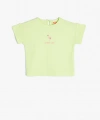 KOTON Kız Bebek Kısa Kollu Flamingo Bisiklet Yaka T-shirt