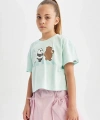 DEFACTO Kız Çocuk Bisiklet Yaka Kısa Kollu T-shirt