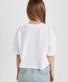 DEFACTO Kız Çocuk Bisiklet Yaka Crop Baskılı Kısa Kollu T-shirt