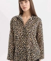 DEFACTO Kadın Oversize Geniş Kalıp Uzun Kollu Leopar Desenli Gömlek