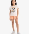 DEFACTO Kız Çocuk %100 Pamuklu Baskılı Beli Lastikli Pijama Takımı
