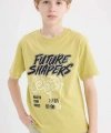 DEFACTO Erkek Çocuk Bisiklet Yaka Baskılı Kısa Kollu T-shirt