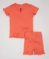 DEFACTO Kız Bebek 2li Takım Fitilli Kaşkorse Bisiklet Yaka Kısa Kollu T-shirt Şort