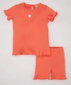 DEFACTO Kız Bebek 2li Takım Fitilli Kaşkorse Bisiklet Yaka Kısa Kollu T-shirt Şort