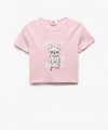 KOTON Kız Çocuk Köpek Baskılı Pamuklu Bisiklet Yaka Kısa Kollu T-shirt