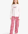 DEFACTO Kız Çocuk Pijama Takımı Baskılı Uzun Kollu Üst Kareli Uzun Alt