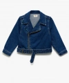 KOTON Kız Çocuk Pamuklu Uzun Kollu Kemer Detaylı Fermuarlı Denim Ceket