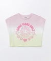 LC Waikiki Kız Çocuk Bisiklet Yaka Baskılı Kısa Kollu Crop Tişört