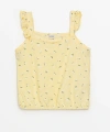 LC Waikiki Kız Çocuk Sarı Kare Yaka Çiçekli Crop Bluz