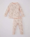 DEFACTO Kız Bebek Tavşan Baskılı Fitilli Kaşkorse Uzun Kollu Pijama Takımı