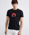 LC Waikiki Erkek Siyah Baskılı Slim Fit Bisiklet Yaka Tişört
