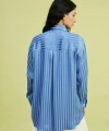 LC Waikiki Kadın Modest Çizgili Oversize Saten Gömlek Tunik