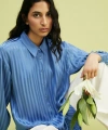 LC Waikiki Kadın Modest Çizgili Oversize Saten Gömlek Tunik