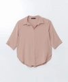 LC Waikiki Kadın Classic Kahverengi Gömlek Yaka Oversize Krep Bluz