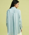 LC Waikiki Kadın Modest Çizgili Oversize Saten Gömlek Tunik