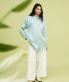 LC Waikiki Kadın Modest Çizgili Oversize Saten Gömlek Tunik