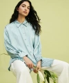 LC Waikiki Kadın Modest Çizgili Oversize Saten Gömlek Tunik