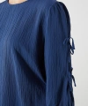 LC Waikiki Kadın Classic Indigo Bisiklet Yaka Dokulu Bluz