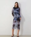 LC Waikiki Vision Lacivert Bisiklet Yaka Batik Desenli Kadın Bodycon Elbise