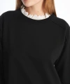 LC Waikiki Kadın Modest Siyah Fırfırlı Dik Yaka Sweatshirt Elbise