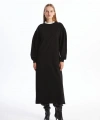 LC Waikiki Kadın Modest Siyah Fırfırlı Dik Yaka Sweatshirt Elbise