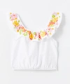 LC Waikiki Kız Çocuk Beyaz Kayık Yaka Çiçekli Crop Bluz
