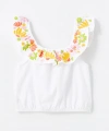LC Waikiki Kız Çocuk Beyaz Kayık Yaka Çiçekli Crop Bluz