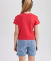Defacto Kız Çocuk Slim Fit Ribana Baskılı Kısa Kollu Tişört