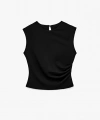 Koton Kadın Krep Scuba Kumaş Slim Fit Bisiklet Yaka Drape Detaylı Bluz